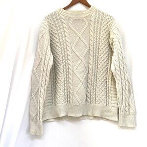Mens Fisherman Chunky Cable Knit Sweater Size M White Textured Preppy Heritage